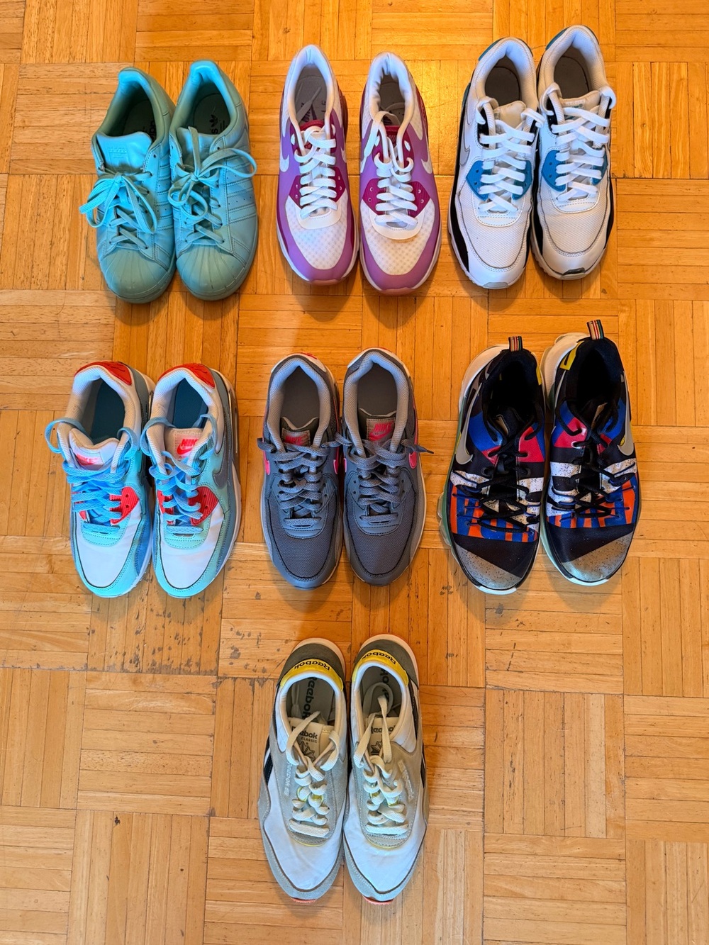Bundle of 7 pairs of youth sneakers in fair condition